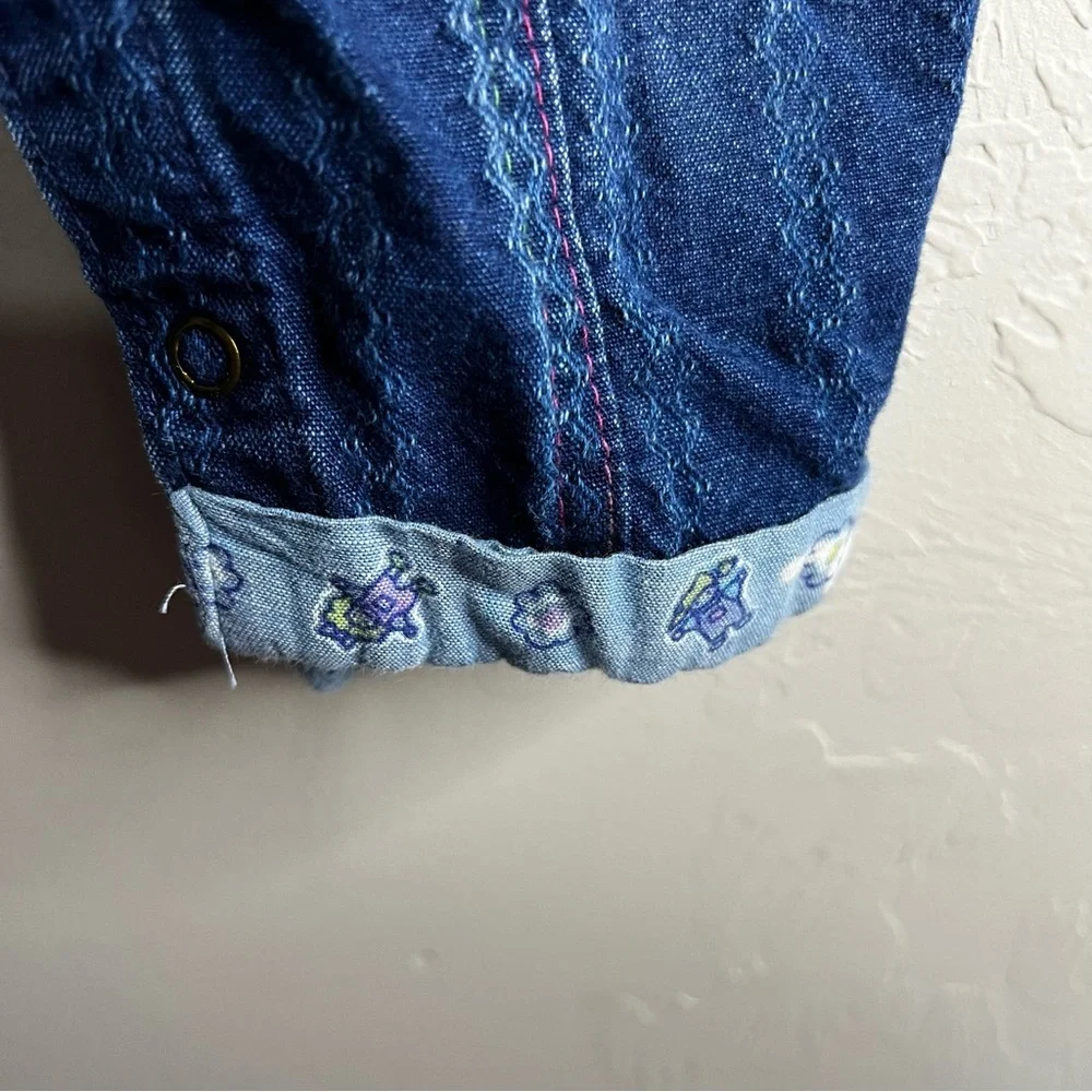 OshKosh B'gosh Vintage 90’s Rainbow Stitching Blue Denim Vestbak Bib‎ Overalls
